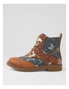 Bokoa Tan Steel Floral Ankle Boots
