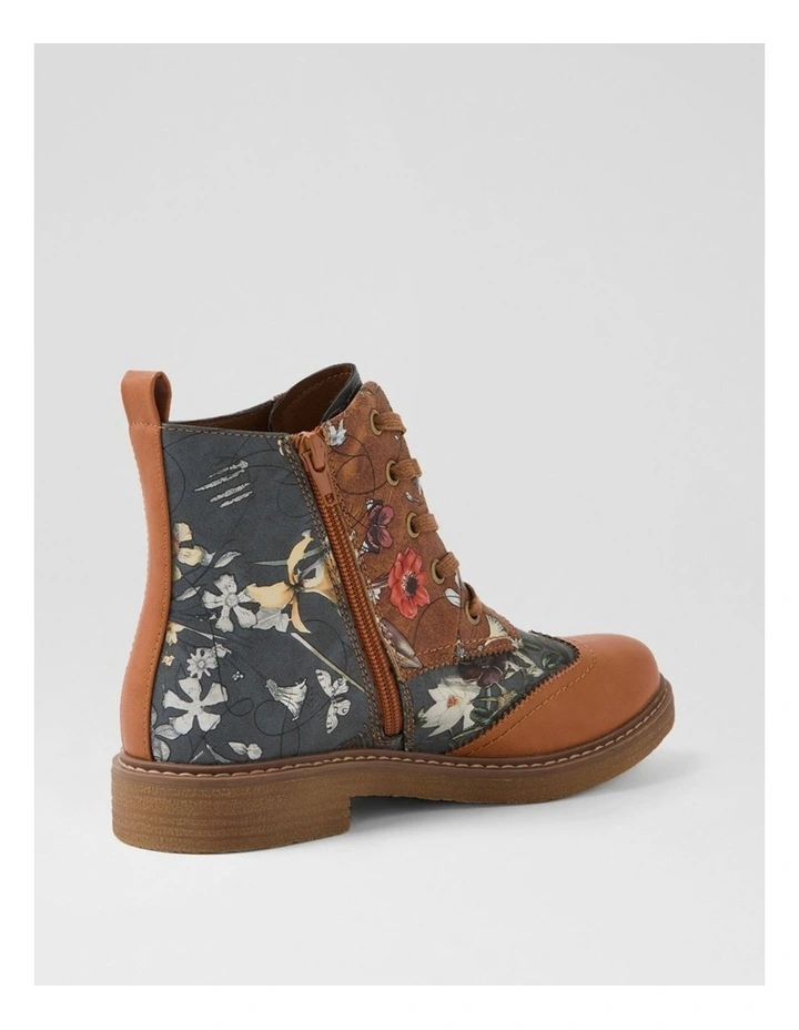 Bokoa Tan Steel Floral Ankle Boots image 3