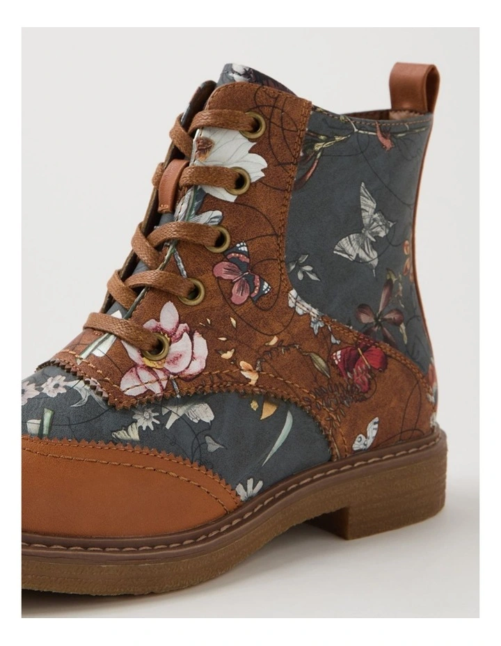Bokoa Tan Steel Floral Ankle Boots image 5