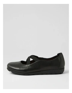 Brookyi Black Wide Fit Leather Flat Shoes