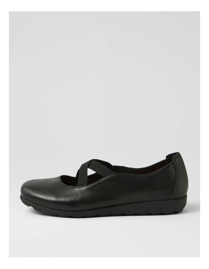 Brookyi Black Wide Fit Leather Flat Shoes image 1
