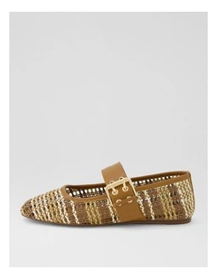 Pollinga Tan Multi Syn Raffia Flat Shoes