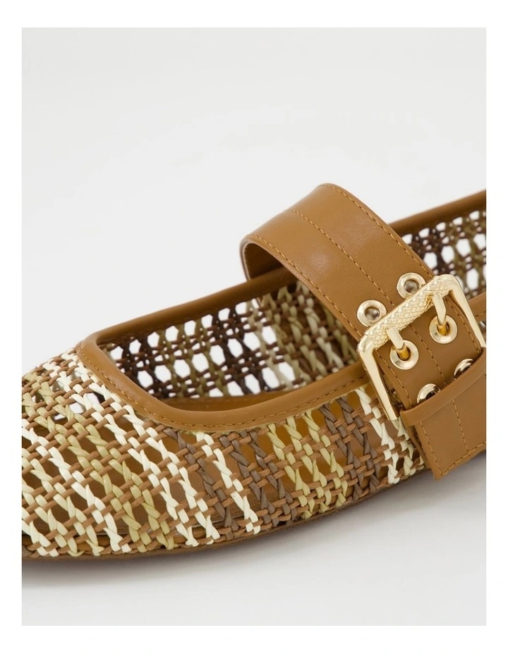 Pollinga Tan Multi Syn Raffia Flat Shoes image 5