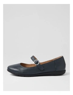Hariet Navy Leather Flat Shoes