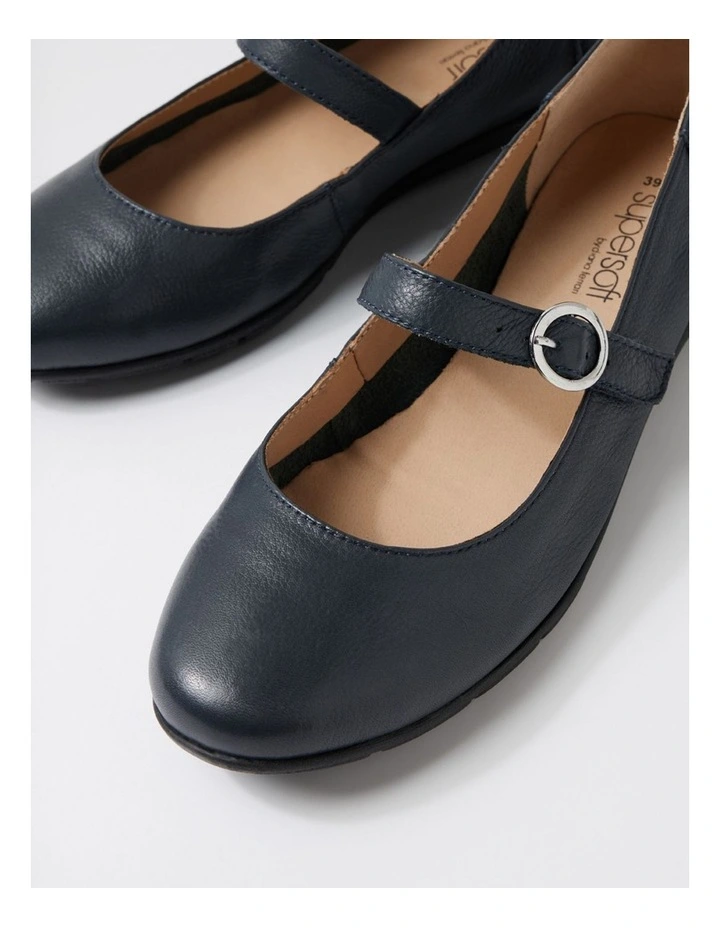 Hariet Navy Leather Flat Shoes image 5