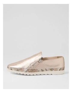 Ashli Platino Neutral Metallic Leather Snake Flat Shoes