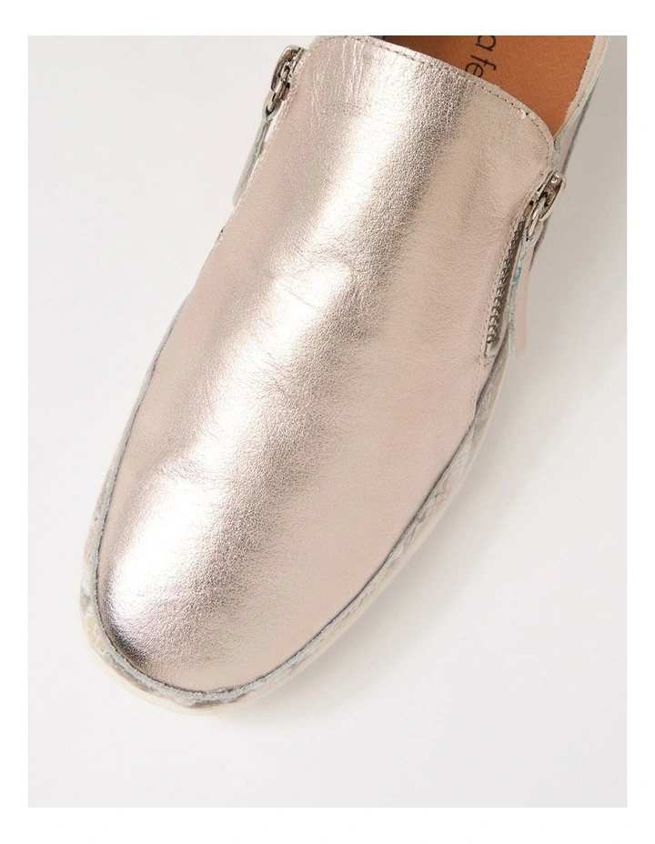 Ashli Platino Neutral Metallic Leather Snake Flat Shoes image 4