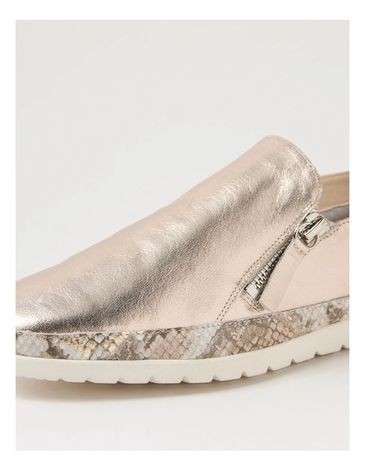Ashli Platino Neutral Metallic Leather Snake Flat Shoes image 5