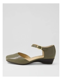 Remeai  Dark Olive Leather Mary Jane Heels