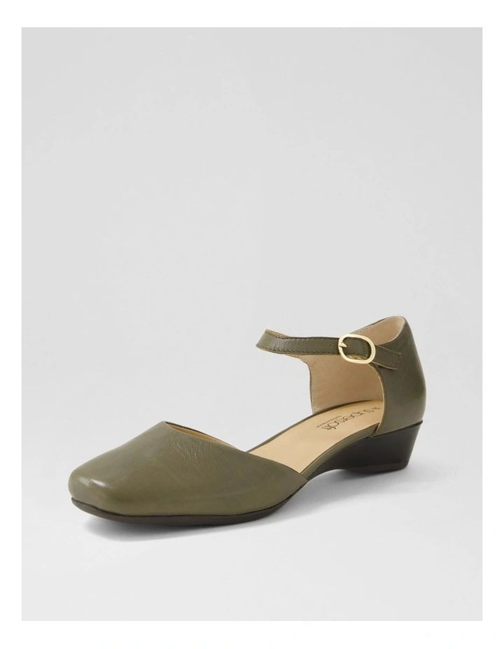 Remeai Dark Olive Leather Mary Jane Heels image 2
