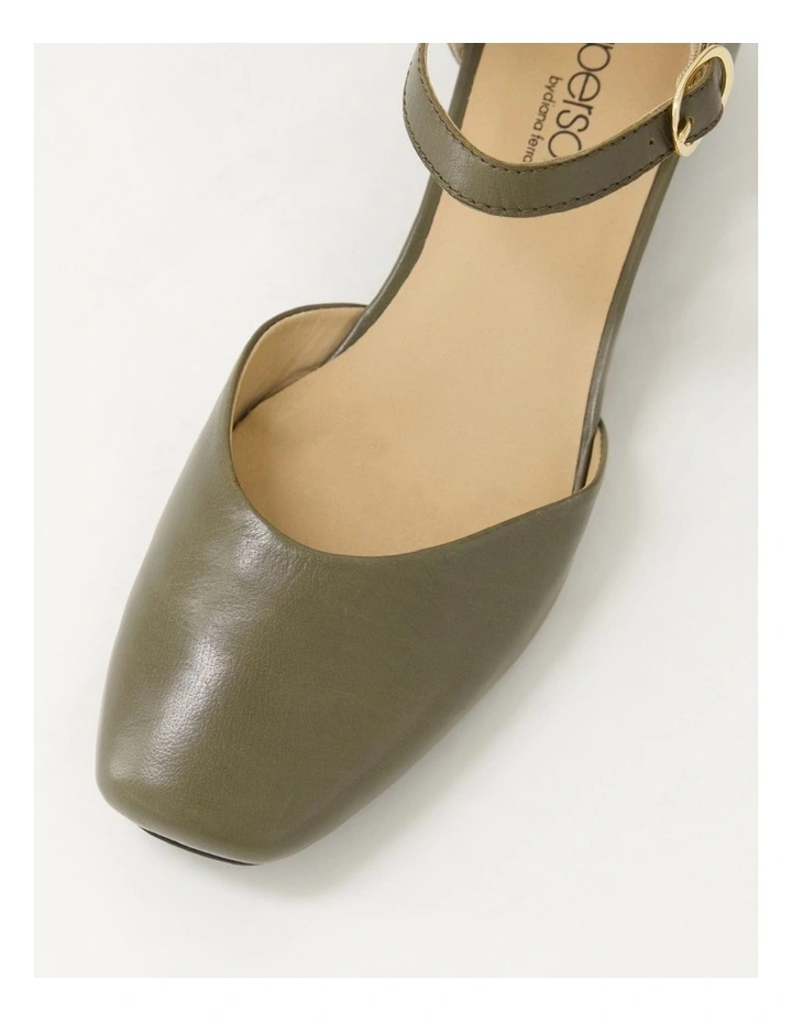Remeai Dark Olive Leather Mary Jane Heels image 4