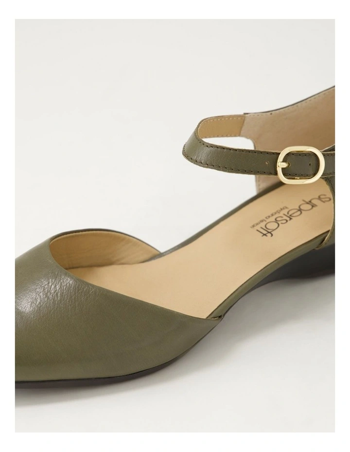 Remeai Dark Olive Leather Mary Jane Heels image 5