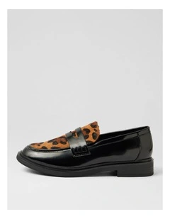 Marko Black Leopard Leather Flat Shoes