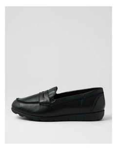 Birdi Black Wide Fit Leather Loafers