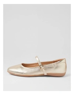 Aurora Pale Gold Leather Flat Mary Janes