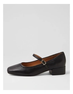 Islah Black Leather Mary Jane Heels