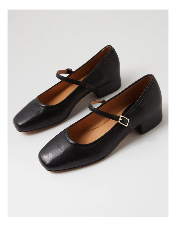 Islah Black Leather Mary Jane Heels image 5