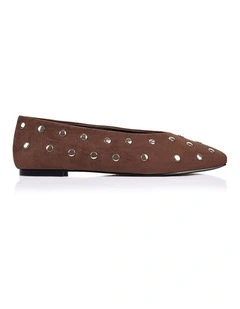 Euri Studded Ballet Flats - Chocolate Brown Micro