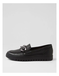 Tesshias Black Leather Flat Shoes