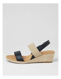 Hola Navy Natural Leather Elastic Sandals