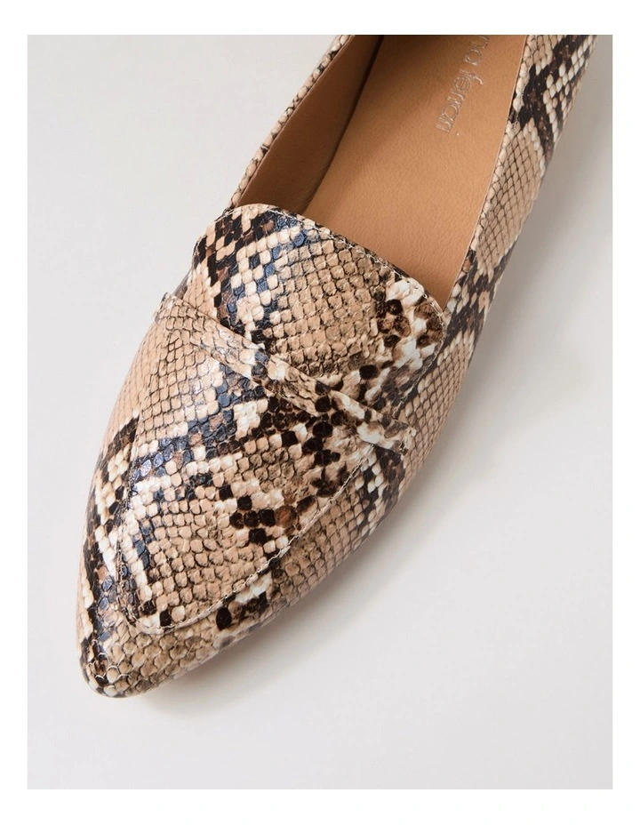 Daele Nude Dark Brown Snake Leather Flat Shoes image 4