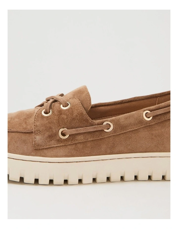 Tassins Light Choc Off White Suede Flat Shoes image 5