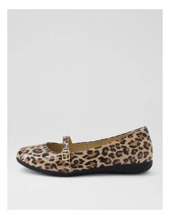 Hillie Tan Leopard Patent Leather Flat Shoes