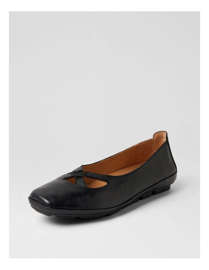 Vickiy Black Leather Flat Shoes image 2