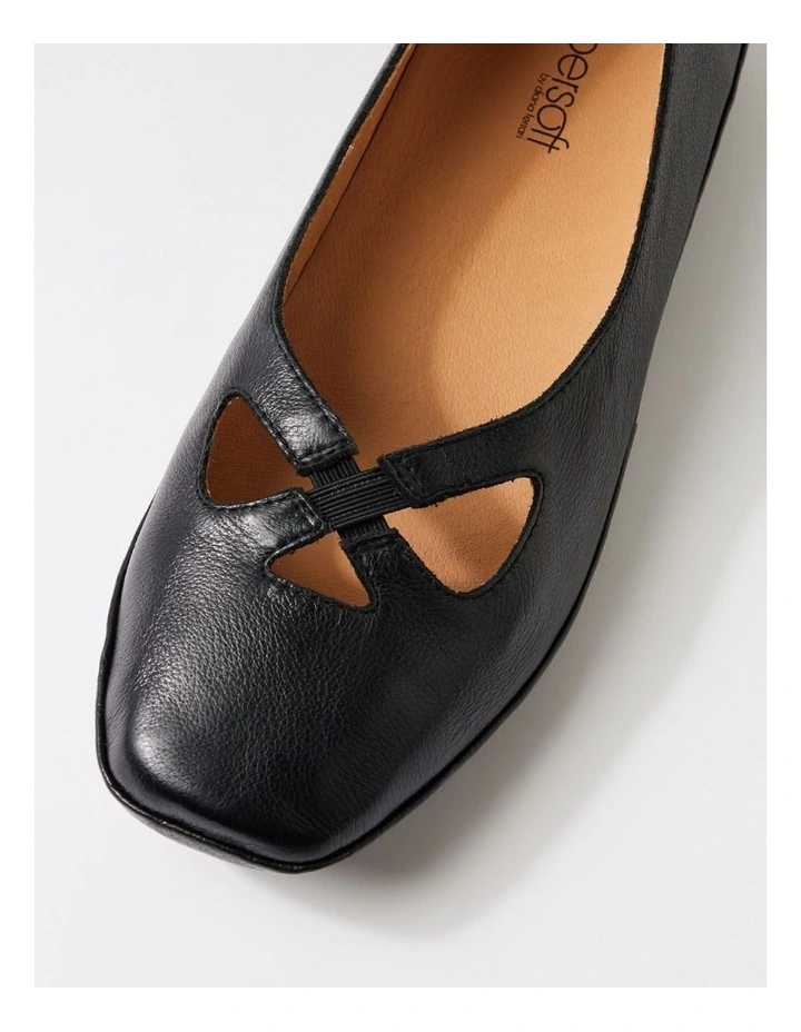 Vickiy Black Leather Flat Shoes image 4