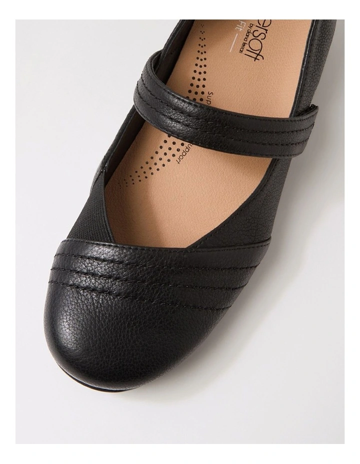 Becketts D Black Leather Elastic Flat Shoes image 4