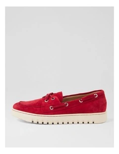 Tassins Dark Red Off White Suede Flat Shoes