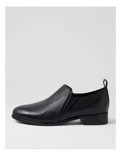 Beamie Black Leather Flat Shoes