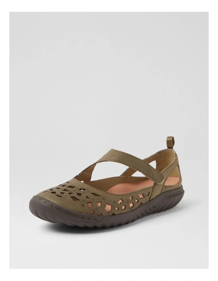 Teasi Khaki Dark Brown Leather Flat Shoes image 2