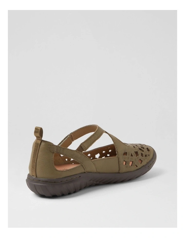 Teasi Khaki Dark Brown Leather Flat Shoes image 3