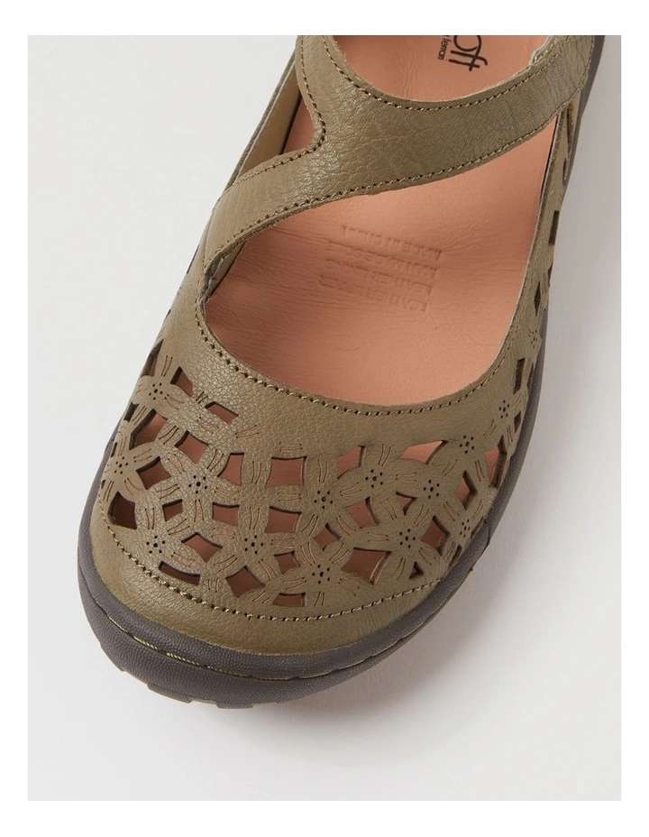 Teasi Khaki Dark Brown Leather Flat Shoes image 4