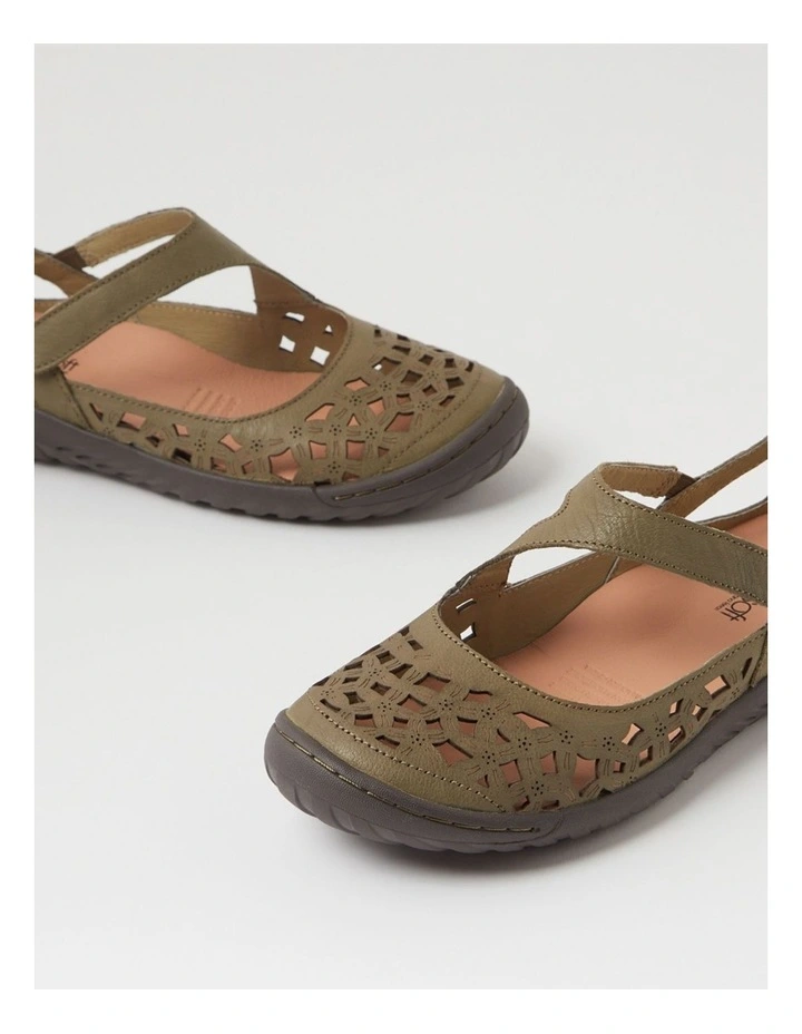 Teasi Khaki Dark Brown Leather Flat Shoes image 5