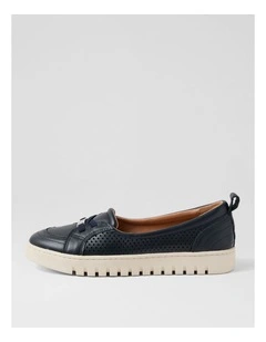 Tarins Navy Leather Flat Shoes
