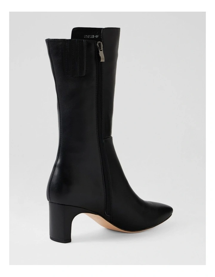 Simplee Black Leather Calf Boots image 3