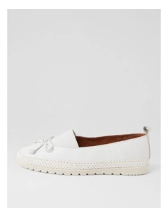 Aslynn White Leather Flat Shoes