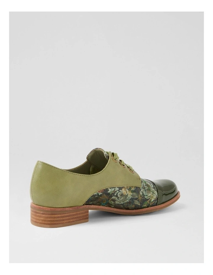 Hannie Dark Khaki Olive Floral Patent Pu Lace Up Flats image 3