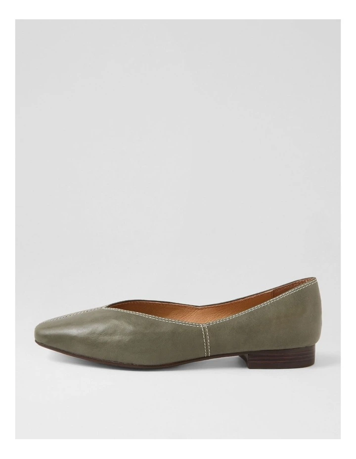 Dolla Olive Leather Flat Shoes image 1