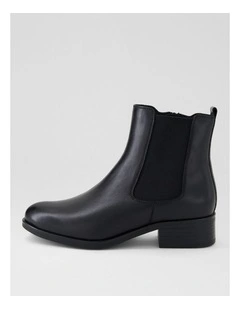 Elsies Black Burnished Leather Ankle Boots