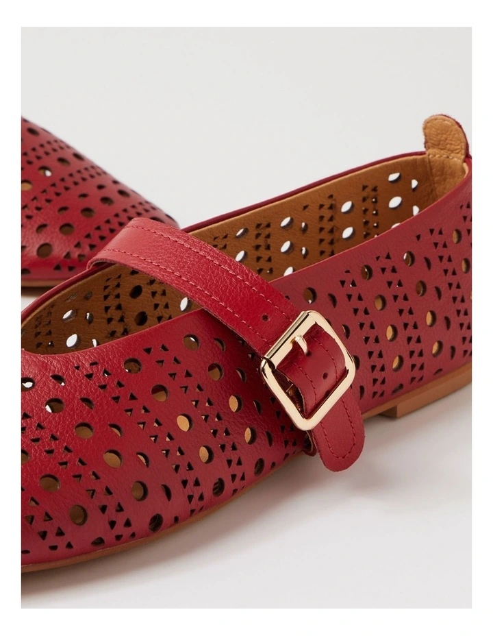 Leedor Red Leather Flat Shoes image 5