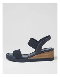 Vinno Navy Leather Elastic Heeled Sandals