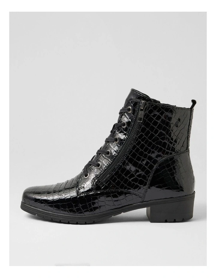Cash Black Patent Croc Leather Lace Up Boots image 1