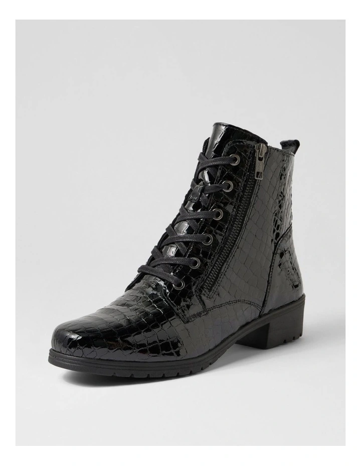 Cash Black Patent Croc Leather Lace Up Boots image 2