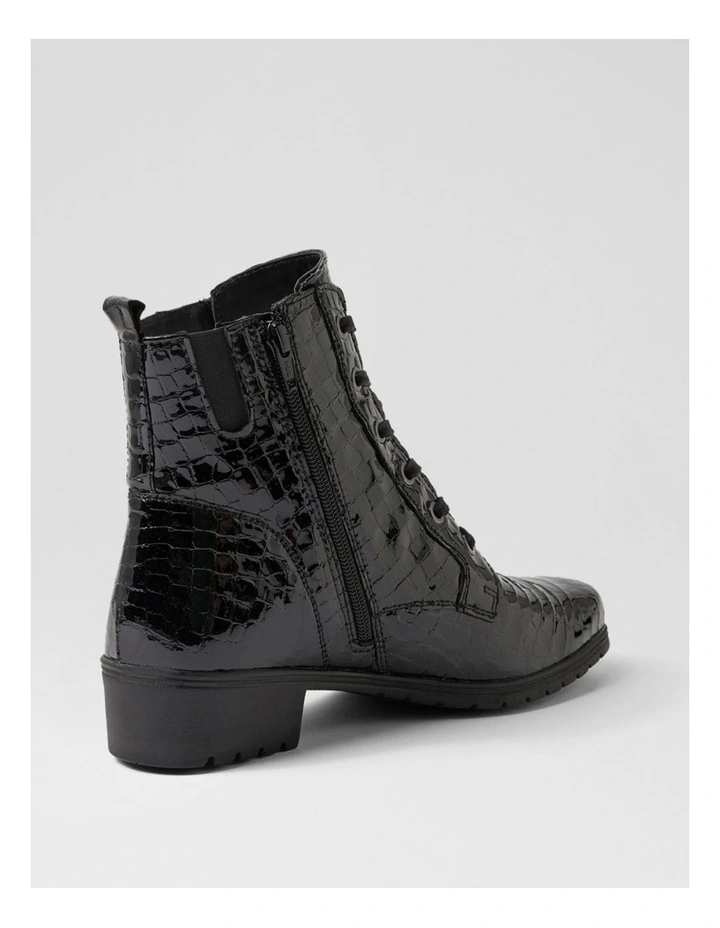 Cash Black Patent Croc Leather Lace Up Boots image 3