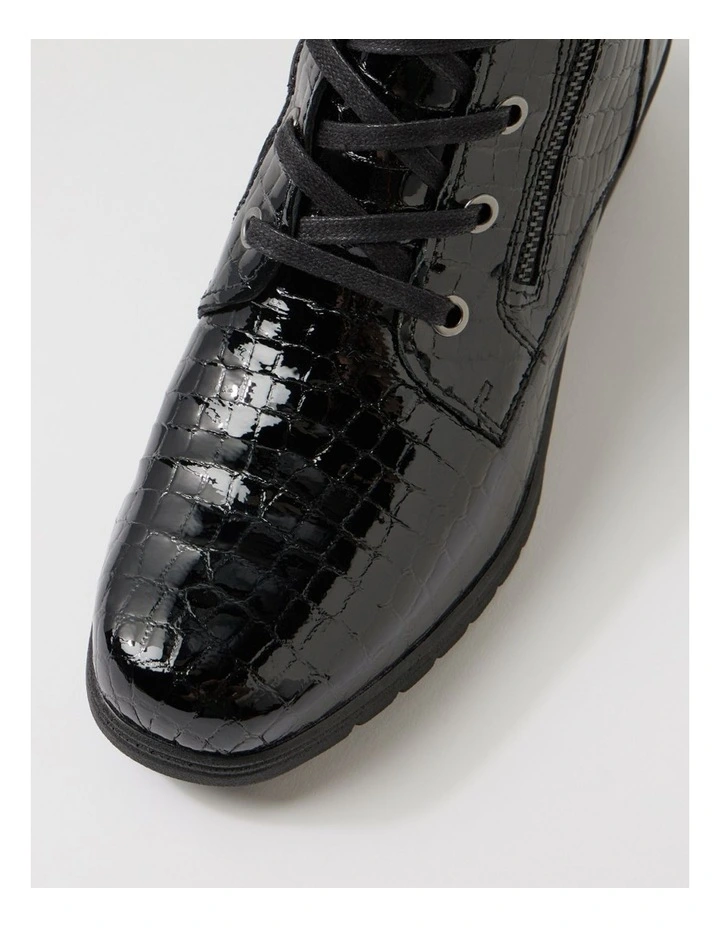 Cash Black Patent Croc Leather Lace Up Boots image 4