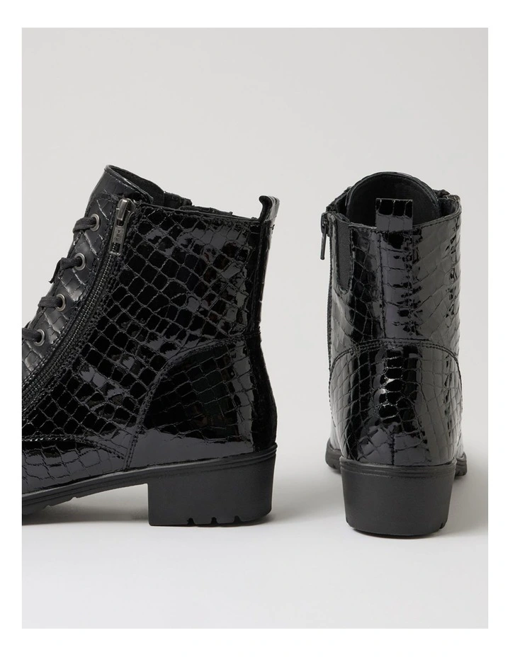 Cash Black Patent Croc Leather Lace Up Boots image 5