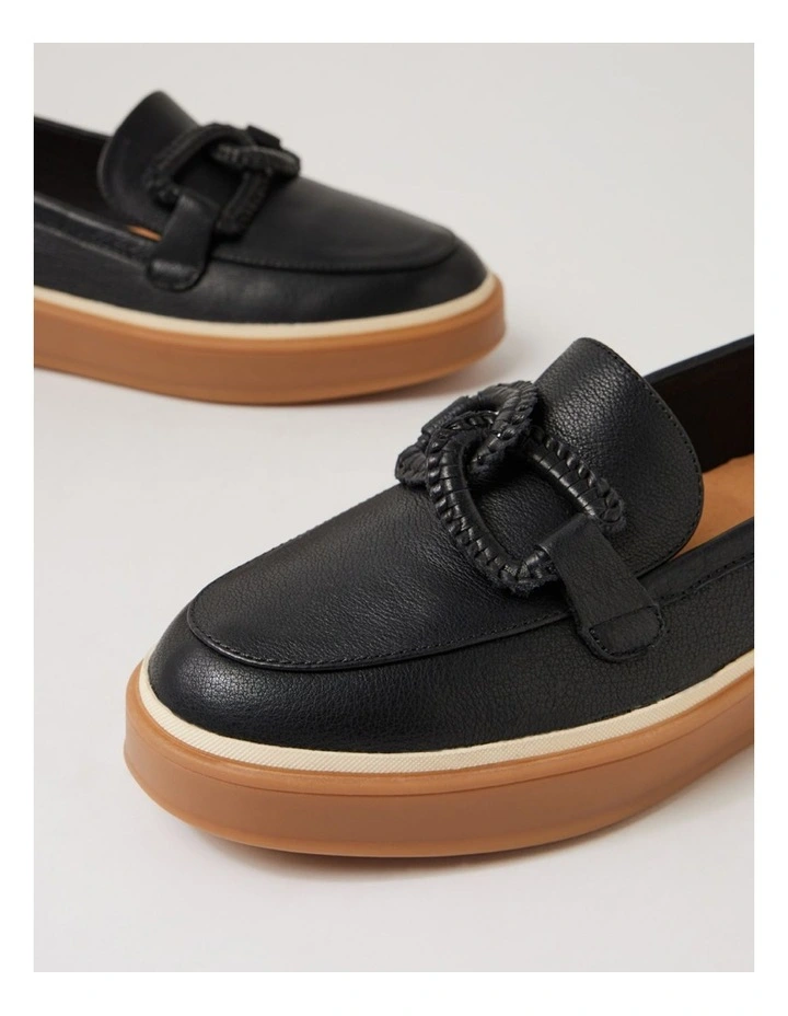 Pottega Black Leather Flat Shoes image 5
